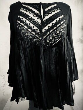Ciel USA Black Sheer Lace Boho Blouse Size S
